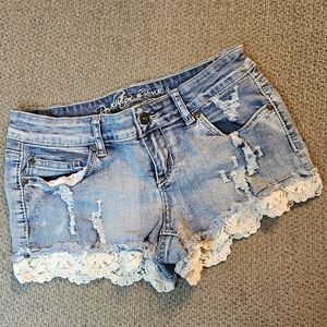 Revolution Light Blue Jean Shorts with White Lace
